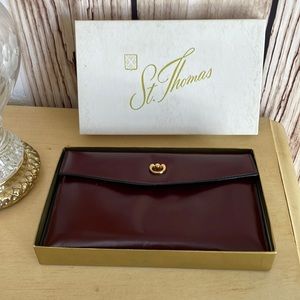 St. Thomas Vintage Burgundy Leather Wallet w/Change Purse Credit Card Insert